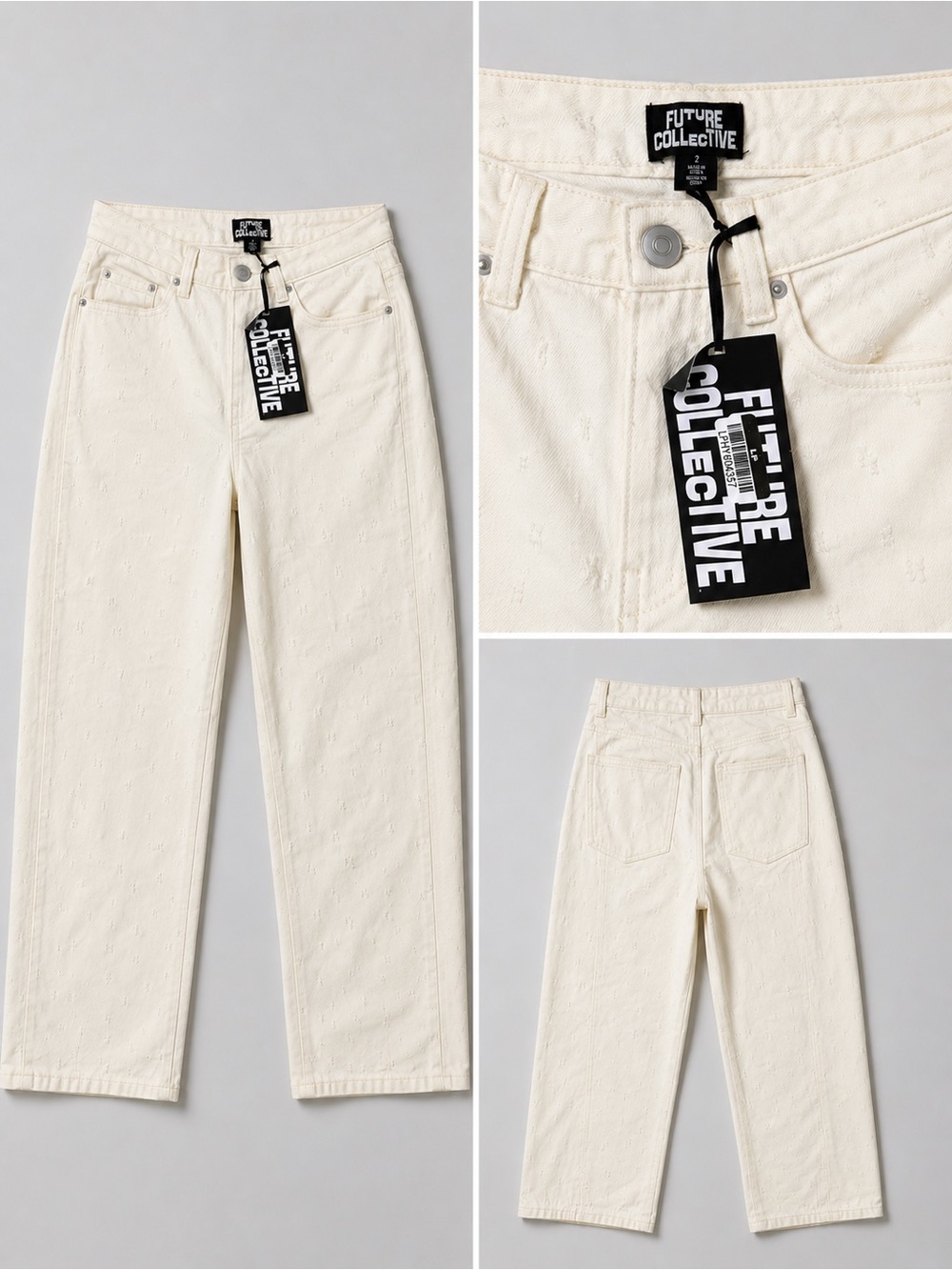 FUTURE COLLECTIVE Women's Cream High-Rise Wide Leg Pants with pick details